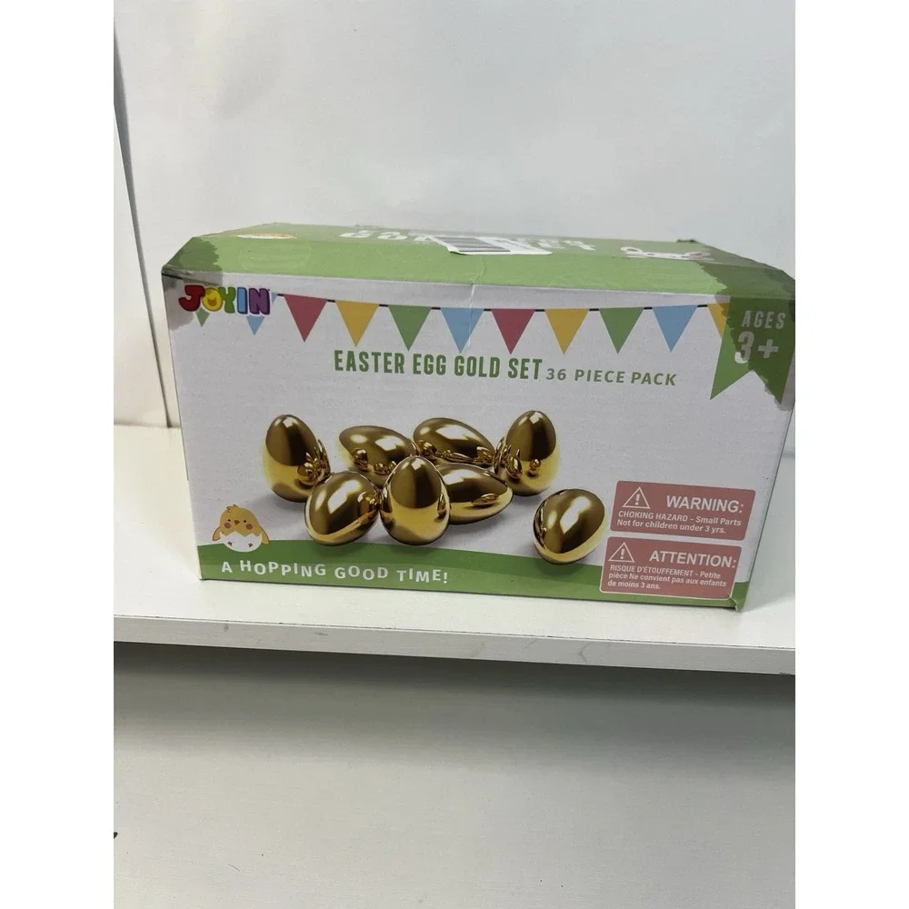 JOYIN 36Pcs Gold Easter Eggs – Metallic Fillable‎ Plastic Basket Stuffer